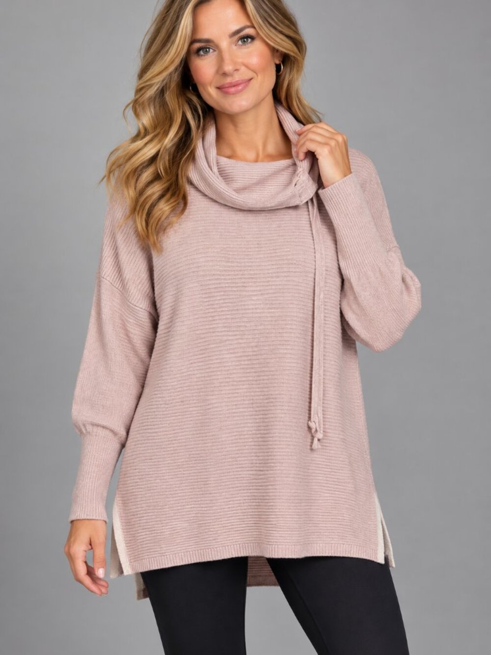 Cynthia Rowley Active Cozy Cowl Neck Ribbed Tunic Sweater L
